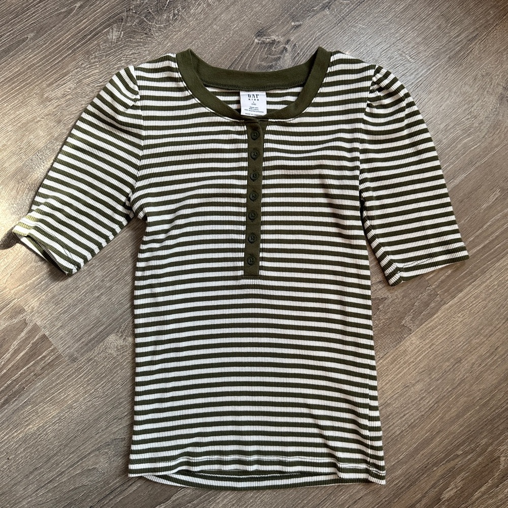 GAP Kids Green and White Striped Girls Henley